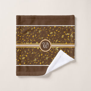 Classy Monogram FAUX Gold Music Notes on BROWN Bath Towel Set