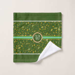 Classy Monogram FAUX Gold Music Notes on GREEN Bath Towel Set