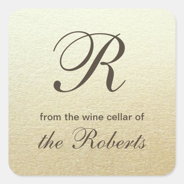 Classy Monogram Gold Look Wine Gift Square Sticker (Front)