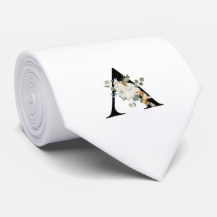 Classy Monogram Initial A with White Flowers Tie