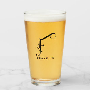 Classy Monogram Initial F with Last Name Glass