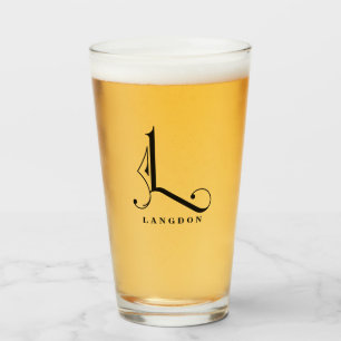 Classy Monogram Initial L with Last Name Glass
