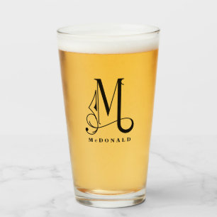 Classy Monogram Initial M with Last Name Glass
