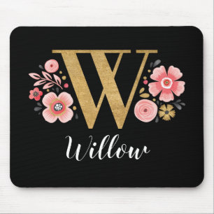 Classy Monogram Initial Pink Black Letter W Mouse Pad