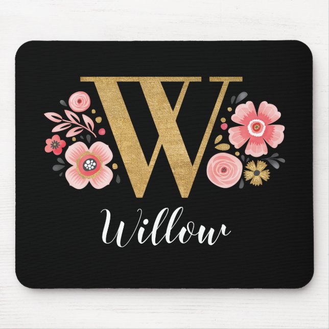 Classy Monogram Initial Pink Black Letter W Mouse Pad (Front)