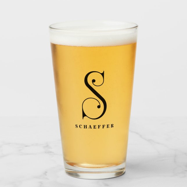 Classy Monogram Initial S with Last Name Glass (Front Filled)