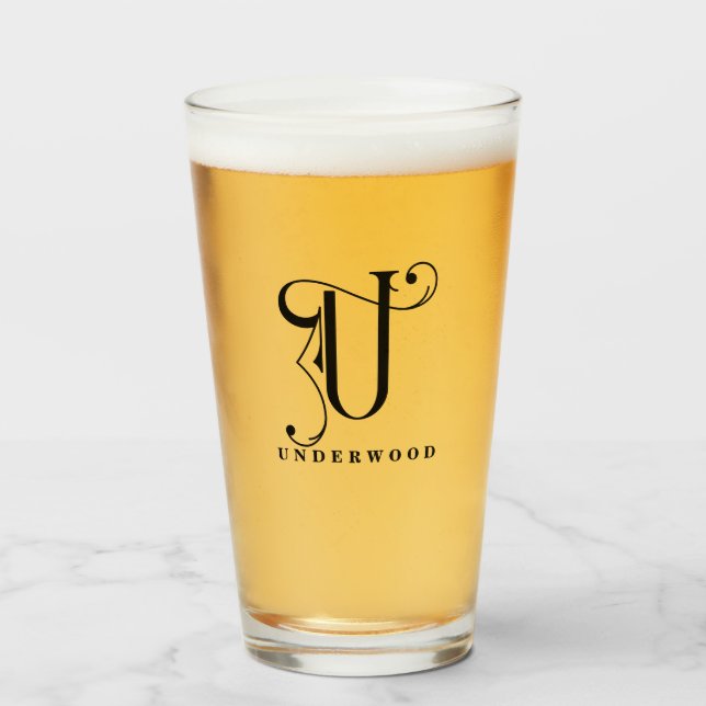 Classy Monogram Initial U with Last Name Glass (Front Filled)