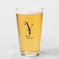 Classy Monogram Initial Y with Last Name Glass