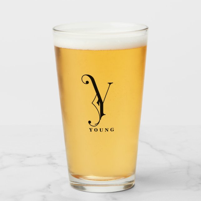 Classy Monogram Initial Y with Last Name Glass (Front Filled)
