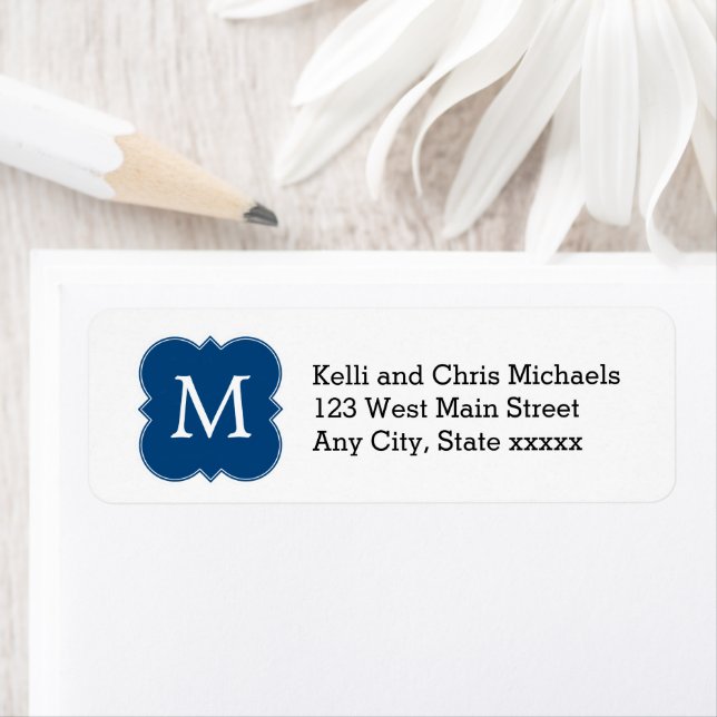 Classy Monogram Navy Blue and White Return Address (Insitu)