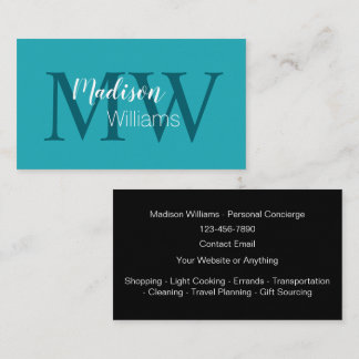 Classy Monogram Personal Assistant Business Cards