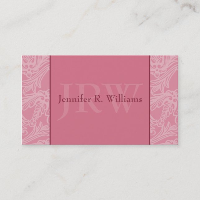 Classy Monogram Pink Business Card (Front)