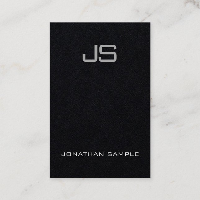Classy Monogram Premium Black Vertical Modern Business Card (Front)