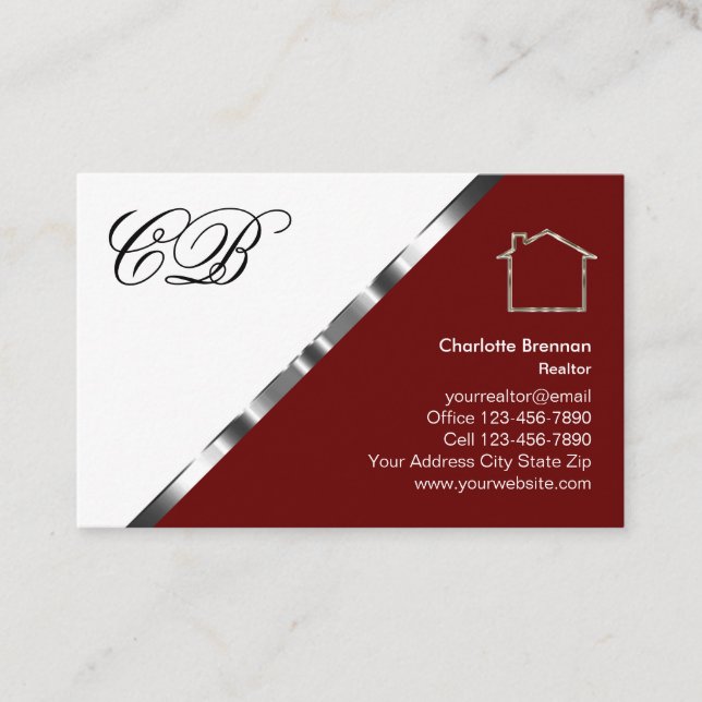 Classy Monogram Real Estate Agent Business Cards (Front)