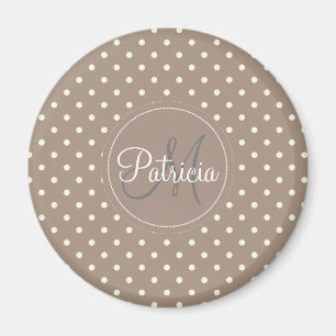 Classy Monogram Straw Brown White Dots Fashionable Magnet