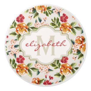 Classy Monogram Vintage Victorian Floral Flowers Ceramic Knob