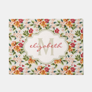 Classy Monogram Vintage Victorian Floral Flowers Doormat