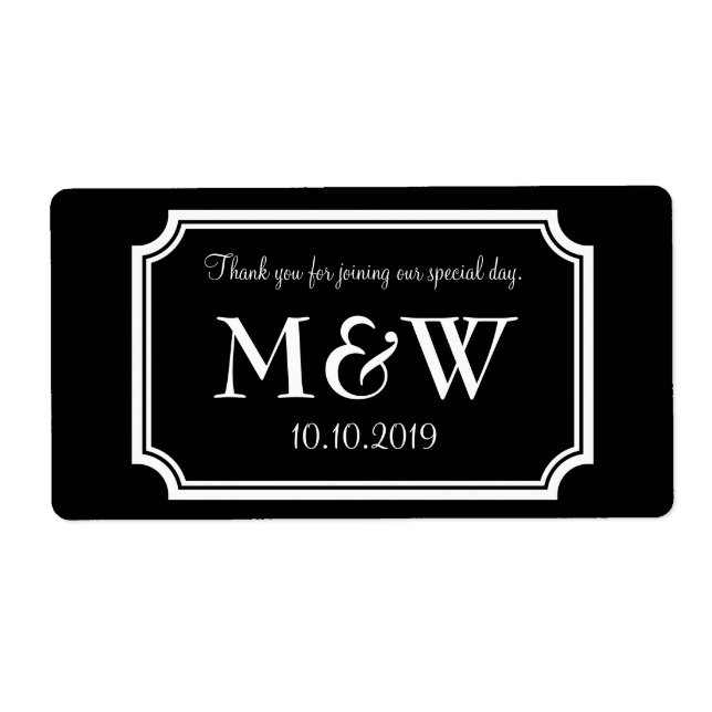 Classy monogram wedding wine or water bottle label (Front)