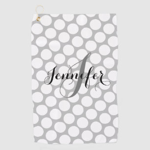 Classy Monogram White Grey Polka Dots Women's Golf Towel