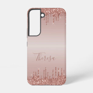 Classy Monogrammed Rose Gold Dripped Glitter Samsung Galaxy Case