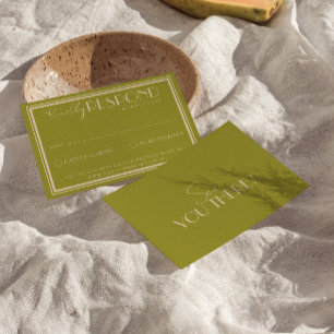 Classy Moss Green Old Money Luxury Wedding RSVP  Card