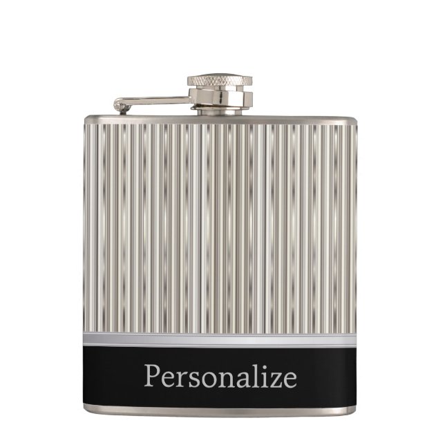Classy Multi Silver Strip Design Hip Flask (Front)