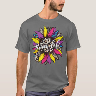 Classy Mum Life with Messy Bun Sunflower Leopard M T-Shirt