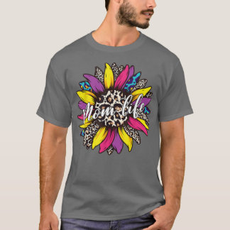 Classy Mum Life with Messy Bun Sunflower Leopard M T-Shirt