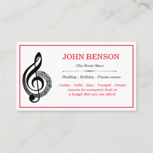 Classy Music Teacher Black Treble Clef with Notes Business Card