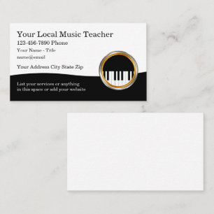 Classy Music Teacher Piano Theme Business Cards