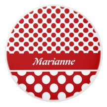 Classy Named Red Polka Dot Design Drawer Knob