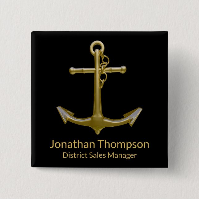 Classy Nautical Gold Anchor on Black 15 Cm Square Badge (Front)