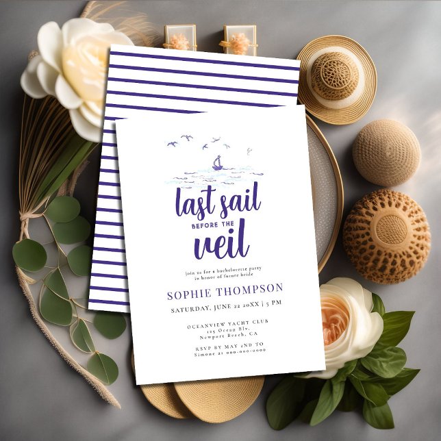 Classy Nautical Last Sail Boat Bachelorette Party Invitation (Creator Uploaded)