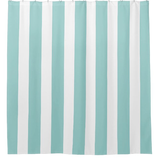 classy & nautical, vertical striped, pastel blue shower curtain (Front)