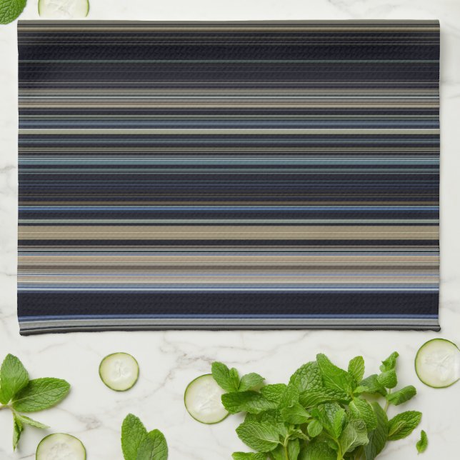 Classy Navy and Gold Multicolor Stripes Tea Towel (Folded)
