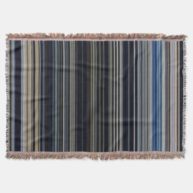 Classy Navy and Gold Multicolor Stripes Throw Blanket (Front)
