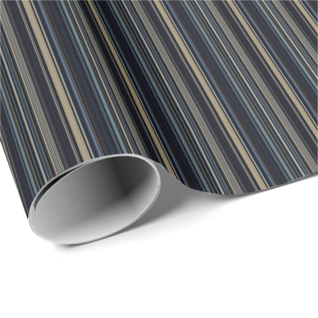 Classy Navy and Gold Multicolor Stripes  Wrapping Paper (Roll Corner)