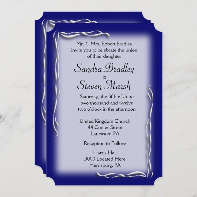 Classy Navy and White Wedding Invitation (Front/Back)