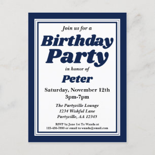 Classy Navy Blue Adult Birthday Party Invitation Postcard