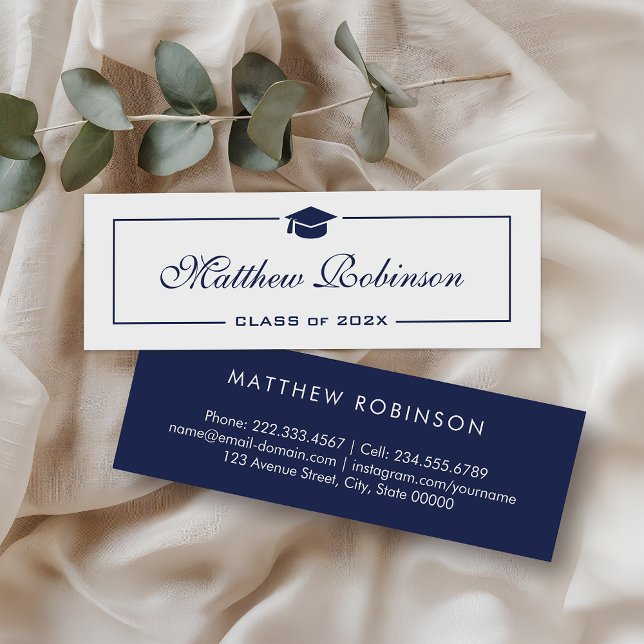 Classy Navy Blue and White Graduation Graduate Mini Business Card (Creator Uploaded)