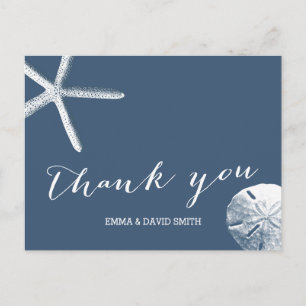 Classy Navy Blue Beach Theme Wedding Thank You Postcard