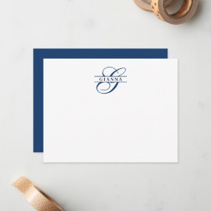 Classy Navy Blue Calligraphy Split Monogram Card