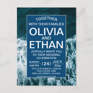 Classy navy blue coastal beach Invitation Postcard