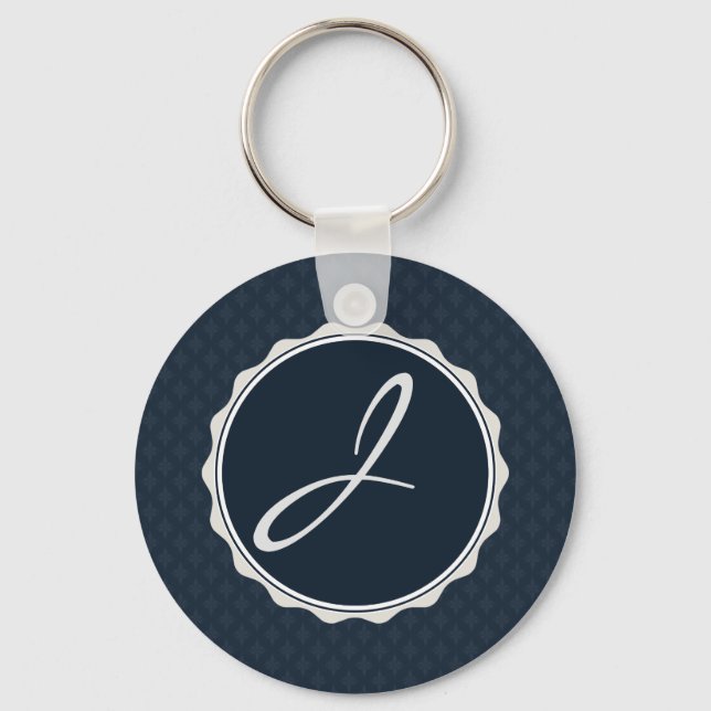 Classy Navy Blue Custom Monogram Key Ring (Front)