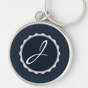 Classy Navy Blue Custom Monogram Key Ring