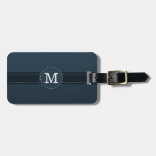 Classy Navy Blue Custom Monogram - Striped Pattern Luggage Tag
