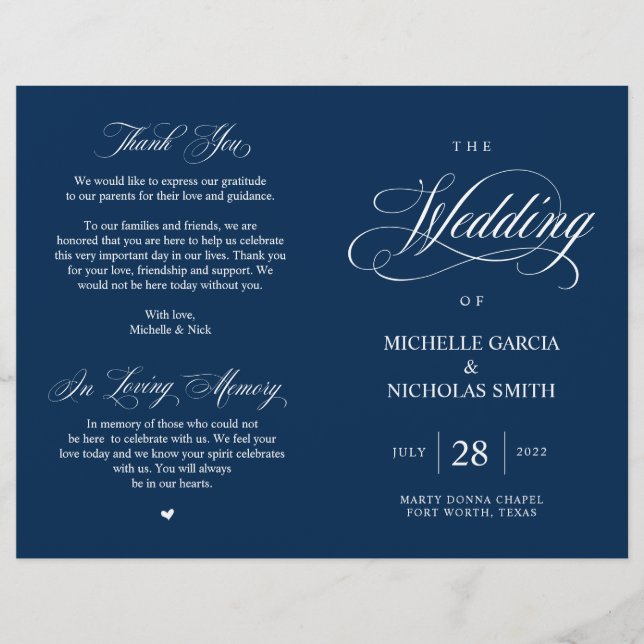 Classy Navy Blue, Foldable Wedding Program (Front)