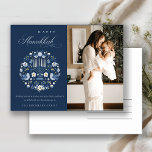 Classy Navy Blue Happy Hanukkah 1 Photo Floral Postcard<br><div class="desc">If you need any further customisation please feel free to message me on yellowfebstudio@gmail.com.</div>