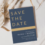 Classy Navy Blue Save the Date Elegant Gold<br><div class="desc">Wedding Elegant Navy Blue and Gold Save the Date Cards. The Save the Date cards contain a modern hand lettered cursive script typography that are elegant,  simple and modern to use after you minimalist simple wedding day celebration.</div>