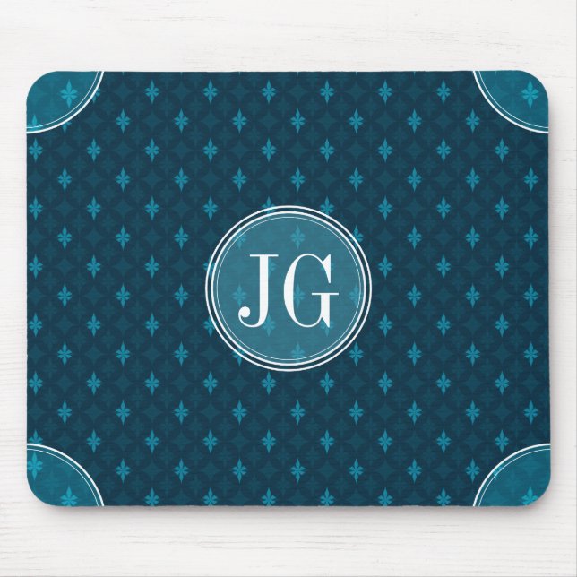 Classy Navy Blue & Teal Geometric Custom Monogram Mouse Pad (Front)
